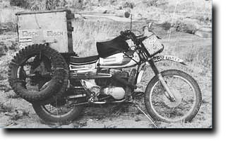 Ossa 250 Enduro on the banks of a crocodile-infested river in Nigeria